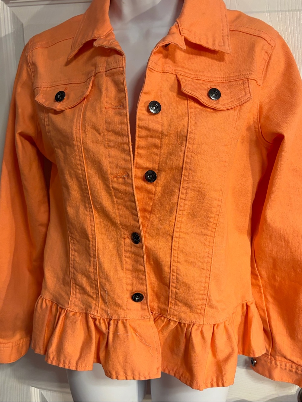 Womenโs Orange Ruffled Hem Jacket